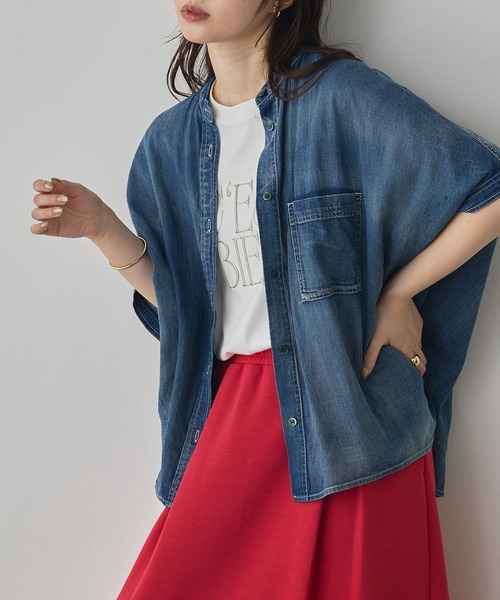 hunch(ハンチ)の「シアーデニム オーバー半袖シャツ(シャツ/ブラウス・レディース・ダークグレー/ライトブルー/ブルー・FREE)」の10枚目の写真