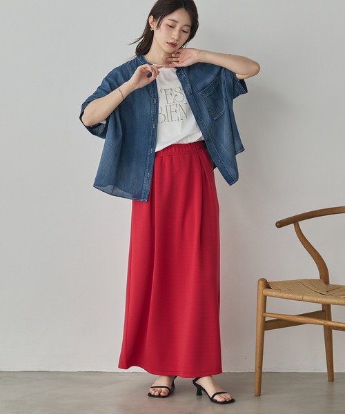 hunch(ハンチ)の「シアーデニム オーバー半袖シャツ(シャツ/ブラウス・レディース・ダークグレー/ライトブルー/ブルー・FREE)」の5枚目の写真