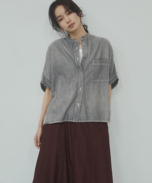 hunch(ハンチ)の「シアーデニム オーバー半袖シャツ(シャツ/ブラウス・レディース・ダークグレー/ライトブルー/ブルー・FREE)」の18枚目の写真