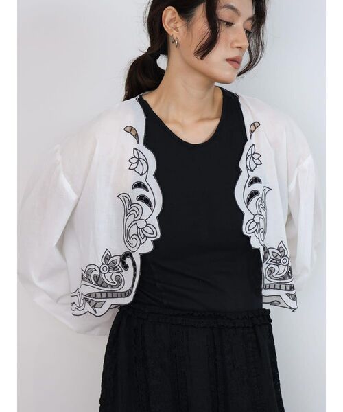 【極美品】オーガ SCALLOP BLOUSE スカラップブラウス 黒 F セール】Scallop embroidered blouse（シャツ/ブラウス）｜FIKA