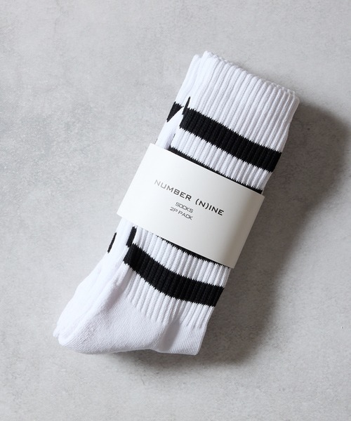 NUMBER (N)INE(ナンバーナイン)の「100% FINE COTTON 2-PACK PLAIN RIB LINE SOCKS / ファイン コットン100% プレーン リブ ライン ソックス(ソックス/靴下・メンズ・ホワイト/ブラック・25~27cm)」の13枚目の写真
