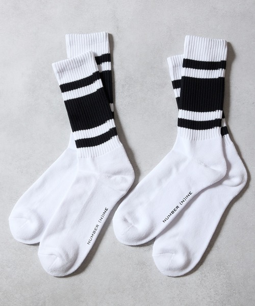 NUMBER (N)INE(ナンバーナイン)の「100% FINE COTTON 2-PACK PLAIN RIB LINE SOCKS / ファイン コットン100% プレーン リブ ライン ソックス(ソックス/靴下・メンズ・ホワイト/ブラック・25~27cm)」の12枚目の写真