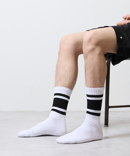 NUMBER (N)INE(ナンバーナイン)の「100% FINE COTTON 2-PACK PLAIN RIB LINE SOCKS / ファイン コットン100% プレーン リブ ライン ソックス(ソックス/靴下・メンズ・ホワイト/ブラック・25~27cm)」の9枚目の写真