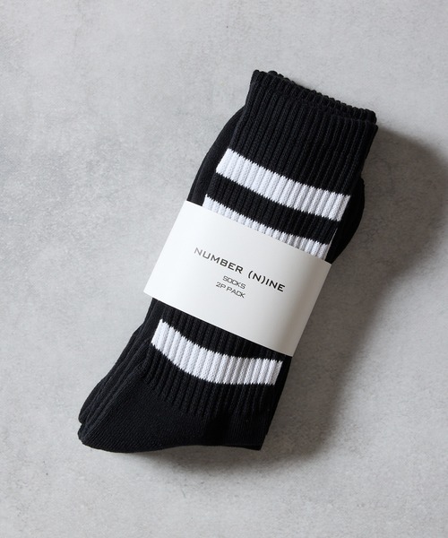 NUMBER (N)INE(ナンバーナイン)の「100% FINE COTTON 2-PACK PLAIN RIB LINE SOCKS / ファイン コットン100% プレーン リブ ライン ソックス(ソックス/靴下・メンズ・ホワイト/ブラック・25~27cm)」の8枚目の写真