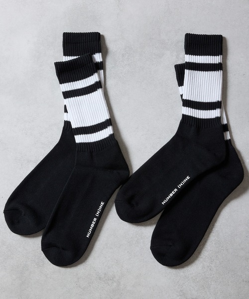 NUMBER (N)INE(ナンバーナイン)の「100% FINE COTTON 2-PACK PLAIN RIB LINE SOCKS / ファイン コットン100% プレーン リブ ライン ソックス(ソックス/靴下・メンズ・ホワイト/ブラック・25~27cm)」の7枚目の写真