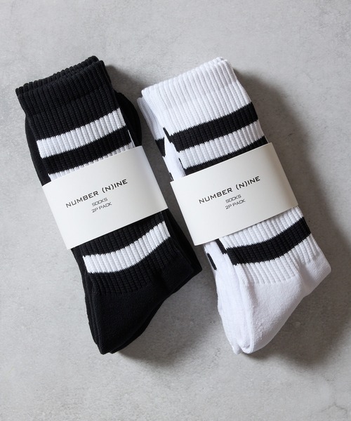 NUMBER (N)INE(ナンバーナイン)の「100% FINE COTTON 2-PACK PLAIN RIB LINE SOCKS / ファイン コットン100% プレーン リブ ライン ソックス(ソックス/靴下・メンズ・ホワイト/ブラック・25~27cm)」の3枚目の写真