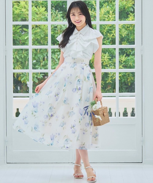 WILLSELECTION(ウィルセレクション)の「ウォーターフラワープリントシアータックスカート(スカート・レディース・ホワイト/ピンク・L/M)」の3枚目の写真