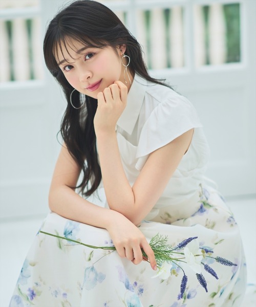 WILLSELECTION(ウィルセレクション)の「ウォーターフラワープリントシアータックスカート(スカート・レディース・ホワイト/ピンク・L/M)」の4枚目の写真