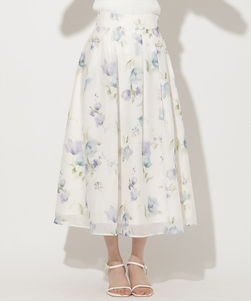 WILLSELECTION(ウィルセレクション)の「ウォーターフラワープリントシアータックスカート(スカート・レディース・ホワイト/ピンク・L/M)」の6枚目の写真