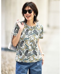 綿スラブ・総柄Tシャツ