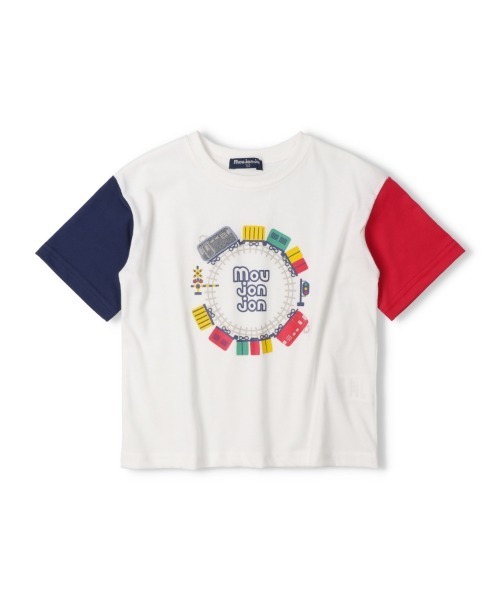 Moujonjon(ムージョンジョン)の「【WEB限定】電車アップリケ付Tシャツ(Tシャツ/カットソー・キッズ・イエロー/ホワイト・80/90/100/110/120/130)」の1枚目の写真