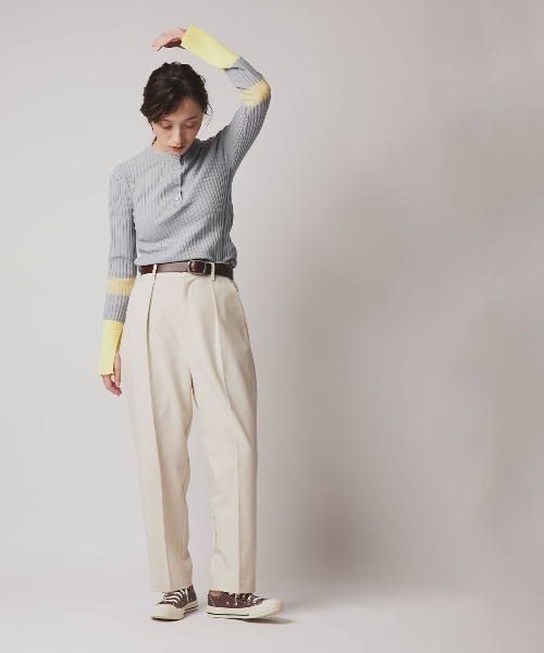 W:Huku(フーク)の「バイカラー 切り替え スリット リブ ニット トップス / Two-Tone Color-Blocked Slit Ribbed Knit Top(ニット/セーター・レディース・ブラウン/グレー/ブラック・FREE)」の13枚目の写真