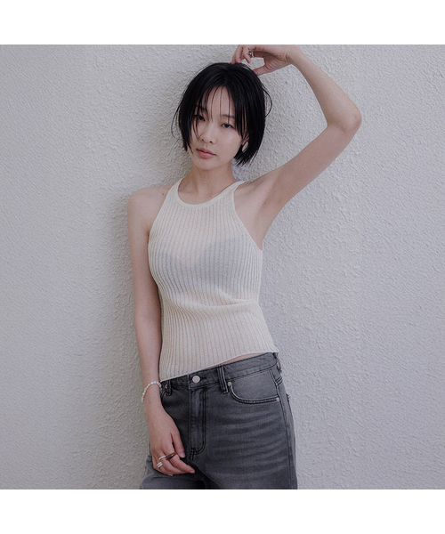MEMUA（メムア）の「テンスホルターニットリネンスリーブレス（チャコール）（Tシャツ/カットソー・レディース・チャコール/オートミール・FREE）」の2枚目の写真