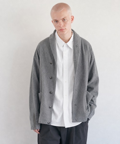 rehacer(レアセル)の「rehacer : Raffy Shawl Knit Cardigan /ラフィーショールニットカーディガン(カーディガン/ボレロ・メンズ・ブラック/グレー・MEDIUM/LARGE/X-LARGE/SMALL)」の2枚目の写真