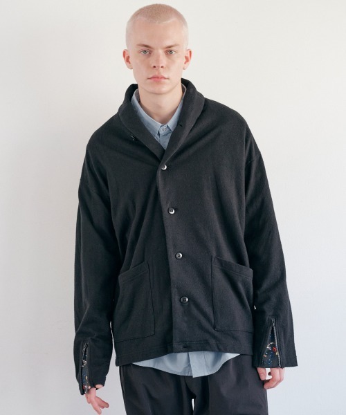 rehacer(レアセル)の「rehacer : Raffy Shawl Knit Cardigan /ラフィーショールニットカーディガン(カーディガン/ボレロ・メンズ・ブラック/グレー・MEDIUM/LARGE/X-LARGE/SMALL)」の1枚目の写真