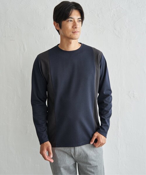 ikka(イッカ)の「ダブルフェイスリップル切替ロンT(Tシャツ/カットソー・メンズ・ベージュ/ブラック/ホワイト/カーキ/ネイビー・M/L/XL)」の11枚目の写真