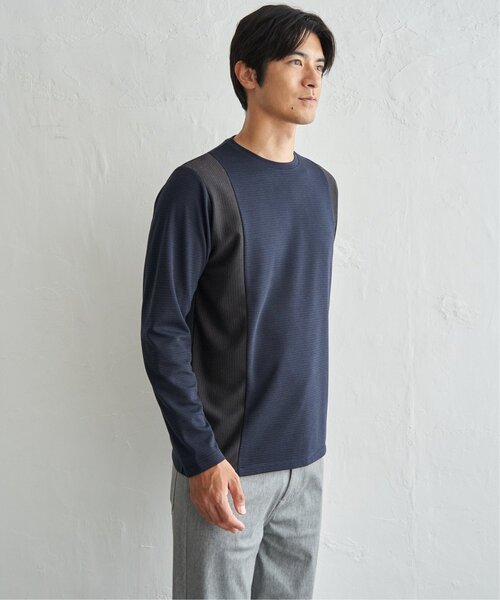 ikka(イッカ)の「ダブルフェイスリップル切替ロンT(Tシャツ/カットソー・メンズ・ベージュ/ブラック/ホワイト/カーキ/ネイビー・M/L/XL)」の12枚目の写真