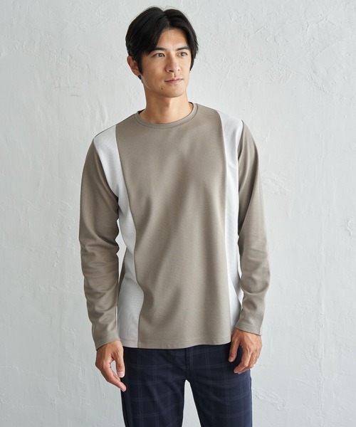 ikka(イッカ)の「ダブルフェイスリップル切替ロンT(Tシャツ/カットソー・メンズ・ベージュ/ブラック/ホワイト/カーキ/ネイビー・M/L/XL)」の4枚目の写真