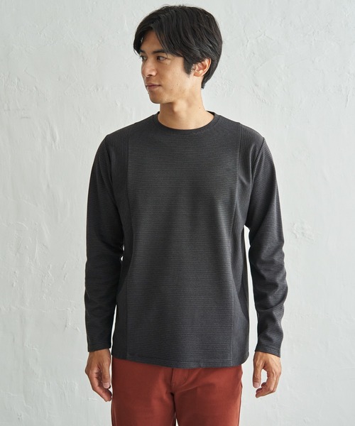 ikka(イッカ)の「ダブルフェイスリップル切替ロンT(Tシャツ/カットソー・メンズ・ベージュ/ブラック/ホワイト/カーキ/ネイビー・M/L/XL)」の3枚目の写真