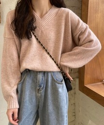 ふんわり起毛 Vネック ニットトップス ゆったり 秋冬物 おしゃれ オフィスカジュアル きれいめカジュアル レディース重ね着韓国風