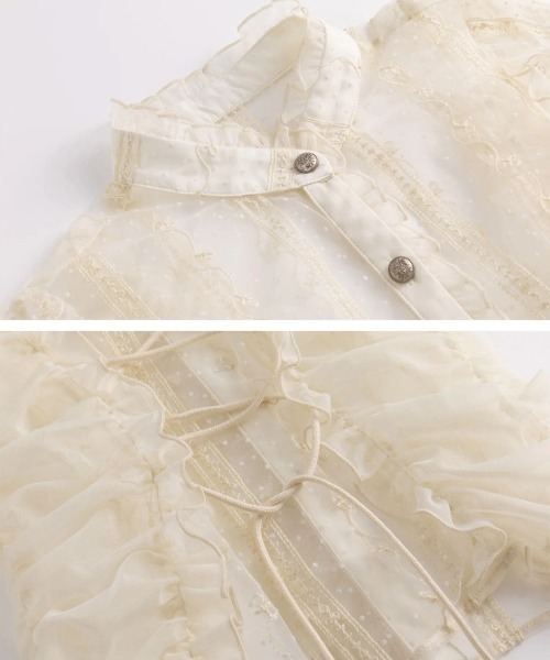 Cest Nous(セヌー)の「【Cest Nous】Polka dot embroidered shirt / 【セヌー】シースルードットレース半袖チュールブラウス(シャツ/ブラウス・レディース・ホワイト・S/M)」の10枚目の写真