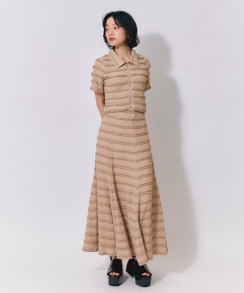 REDYAZEL(レディアゼル)の「ボーダーレースZIPジャケット×レースアップフレアロングスカートセットアップ(セットアップ・レディース・オフホワイト/ピンク/ブラウン系その他・FREE)」の22枚目の写真