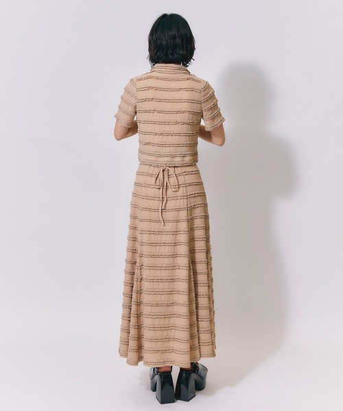 REDYAZEL(レディアゼル)の「ボーダーレースZIPジャケット×レースアップフレアロングスカートセットアップ(セットアップ・レディース・オフホワイト/ピンク/ブラウン系その他・FREE)」の16枚目の写真
