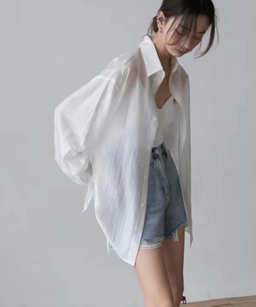 Aelina(エリナ)の「スリットリボンシャツ(シャツ/ブラウス・レディース・ホワイト/パープル・FREE)」の4枚目の写真