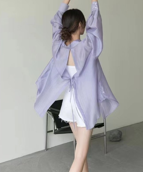 Aelina(エリナ)の「スリットリボンシャツ(シャツ/ブラウス・レディース・ホワイト/パープル・FREE)」の13枚目の写真