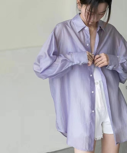Aelina(エリナ)の「スリットリボンシャツ(シャツ/ブラウス・レディース・ホワイト/パープル・FREE)」の14枚目の写真
