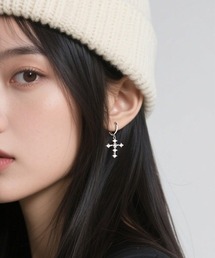 シルバークロスストーン付きピアス/両耳用/レディース(T3)