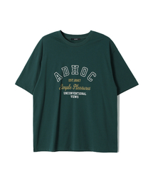 男性アーチ型レタリングアートワークTシャツ (DK-GREEN) (HC6ST44)