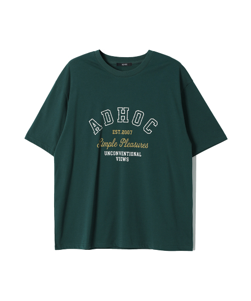 ADHOC(アドホック)の「男性アーチ型レタリングアートワークTシャツ (DK-GREEN) (HC6ST44)(Tシャツ/カットソー・メンズ・その他・100/105)」の1枚目の写真