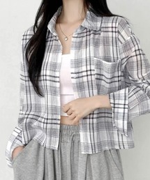 シアーチェックシャツ ショート丈