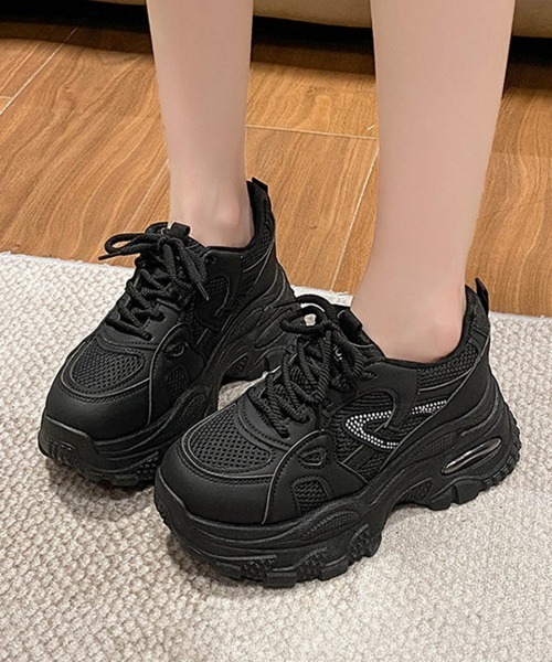 Miniministore(ミニミニストア)の「厚底メッシュスニーカー 美脚 韓国風靴黒(スニーカー・レディース・シルバー/ホワイト/ブラック・24.0cm/23.5cm/23.0cm/22.5cm/25cm/24.5cm)」の2枚目の写真