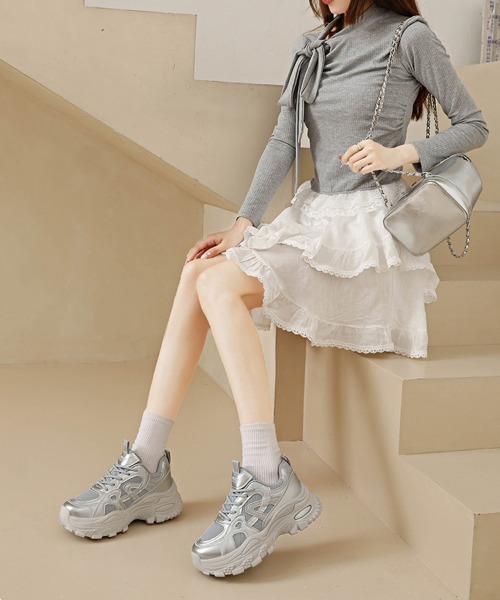 Miniministore(ミニミニストア)の「厚底メッシュスニーカー 美脚 韓国風靴黒(スニーカー・レディース・シルバー/ホワイト/ブラック・24.0cm/23.5cm/23.0cm/22.5cm/25cm/24.5cm)」の16枚目の写真