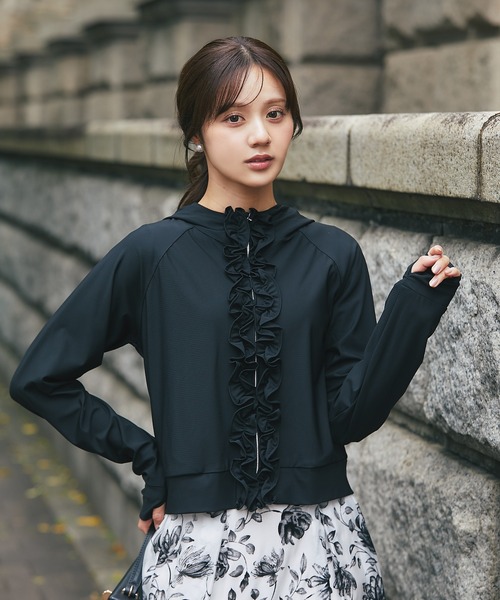 tocco closet(トッコ クローゼット)の「UVカット&撥水加工♪フロントフリルパーカー(パーカー・レディース・ネイビー/ブラック・M)」の5枚目の写真