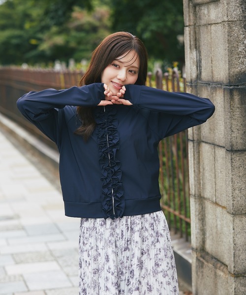 tocco closet(トッコ クローゼット)の「UVカット&撥水加工♪フロントフリルパーカー(パーカー・レディース・ネイビー/ブラック・M)」の15枚目の写真