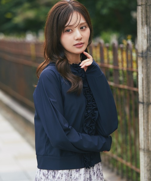 tocco closet(トッコ クローゼット)の「UVカット&撥水加工♪フロントフリルパーカー(パーカー・レディース・ネイビー/ブラック・M)」の19枚目の写真