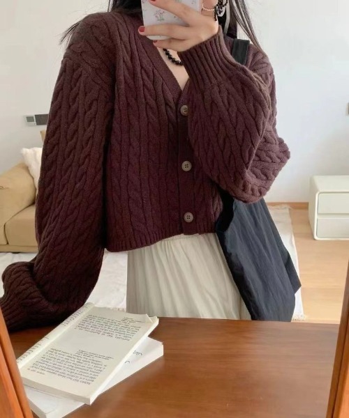 Ritzy（リッツィー）の「ケーブル編みクロップドニットカーディガン（カーディガン/ボレロ・レディース・ネイビー/ライトグレー/モカ/ベージュ・FREE）」の14枚目の写真