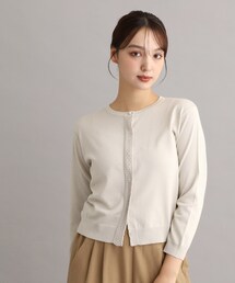 【調温機能付き/アンサンブル可】前立てレース編みカーディガン