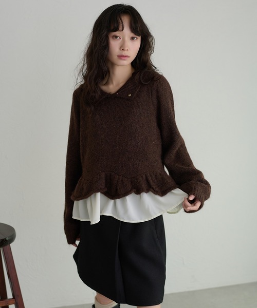 apres jour clair(アプレジュールクレア)の「【apres jour clair】ラメデザインペプラムニット(ニット/セーター・レディース・アイボリー/グレー/ブラウン系その他/ブルー・フリー/X-LARGE)」の3枚目の写真