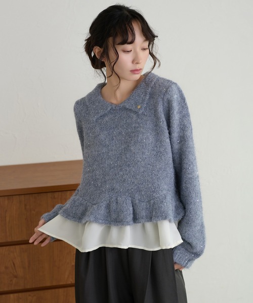 apres jour clair(アプレジュールクレア)の「【apres jour clair】ラメデザインペプラムニット(ニット/セーター・レディース・アイボリー/グレー/ブラウン系その他/ブルー・フリー/X-LARGE)」の4枚目の写真