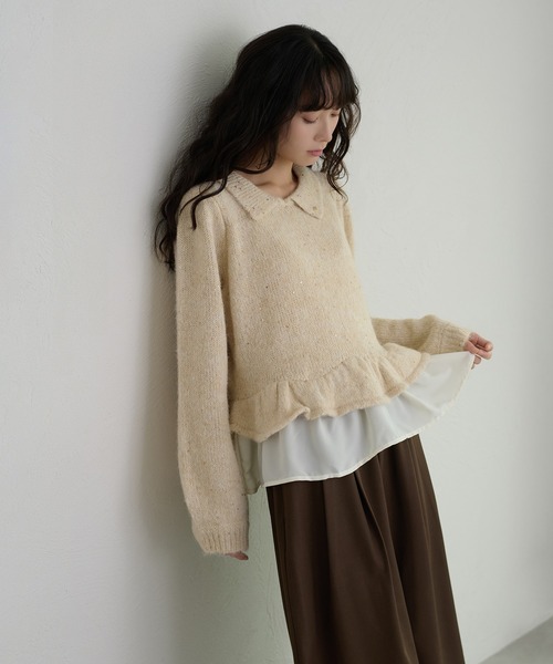 apres jour clair(アプレジュールクレア)の「【apres jour clair】ラメデザインペプラムニット(ニット/セーター・レディース・アイボリー/グレー/ブラウン系その他/ブルー・フリー/X-LARGE)」の1枚目の写真