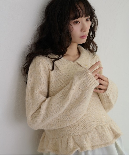 apres jour clair(アプレジュールクレア)の「【apres jour clair】ラメデザインペプラムニット(ニット/セーター・レディース・アイボリー/グレー/ブラウン系その他/ブルー・フリー/X-LARGE)」の11枚目の写真