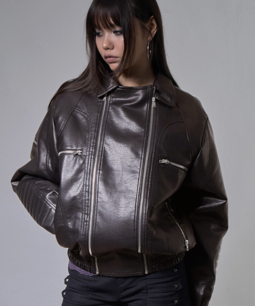 FANCY CLUB(ファンシークラブ)の「レーサーレザージャケット (ブラウン) F26ZA507(ライダースジャケット・レディース・その他・FREE)」の4枚目の写真