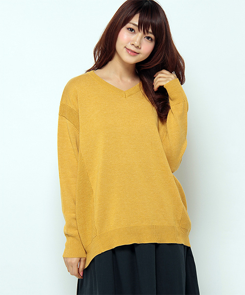 LBC（エルビーシー）の「12G コットンアクリル Vプルオーバー（ニット/セーター・レディース・イエロー/アッシュグレー/ブルー・MEDIUM/LARGE）」の3枚目の写真