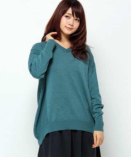 LBC（エルビーシー）の「12G コットンアクリル Vプルオーバー（ニット/セーター・レディース・イエロー/アッシュグレー/ブルー・MEDIUM/LARGE）」の2枚目の写真