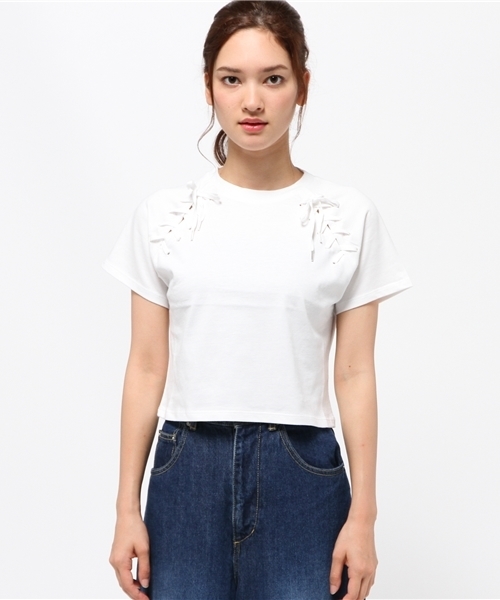 SLY（スライ）の「SHOULDER LACE UP T/SH（Tシャツ/カットソー・レディース・ワインレッド/ネイビー/ホワイト・1/2）」の4枚目の写真