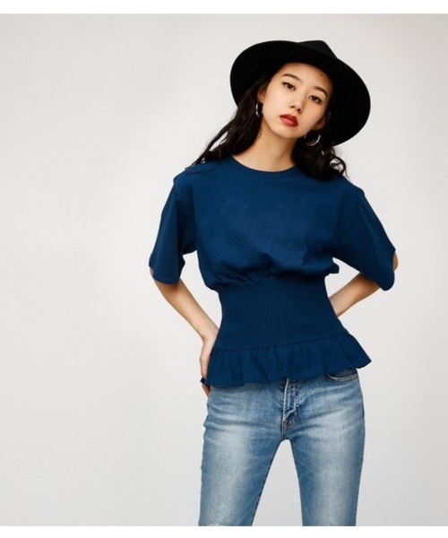 MOUSSY（マウジー）の「WAIST RIB TEE（Tシャツ/カットソー・レディース・ホワイト/ブラック/ネイビー/イエロー・FREE）」の3枚目の写真